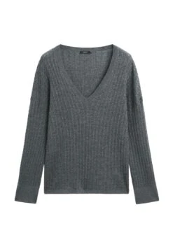Massimo Dutti V-NECK WITH BRAIDED DETAIL - Jumper - Grey -Massimo Dutti Shop 31678276cb044546b81f9127c8a28aab