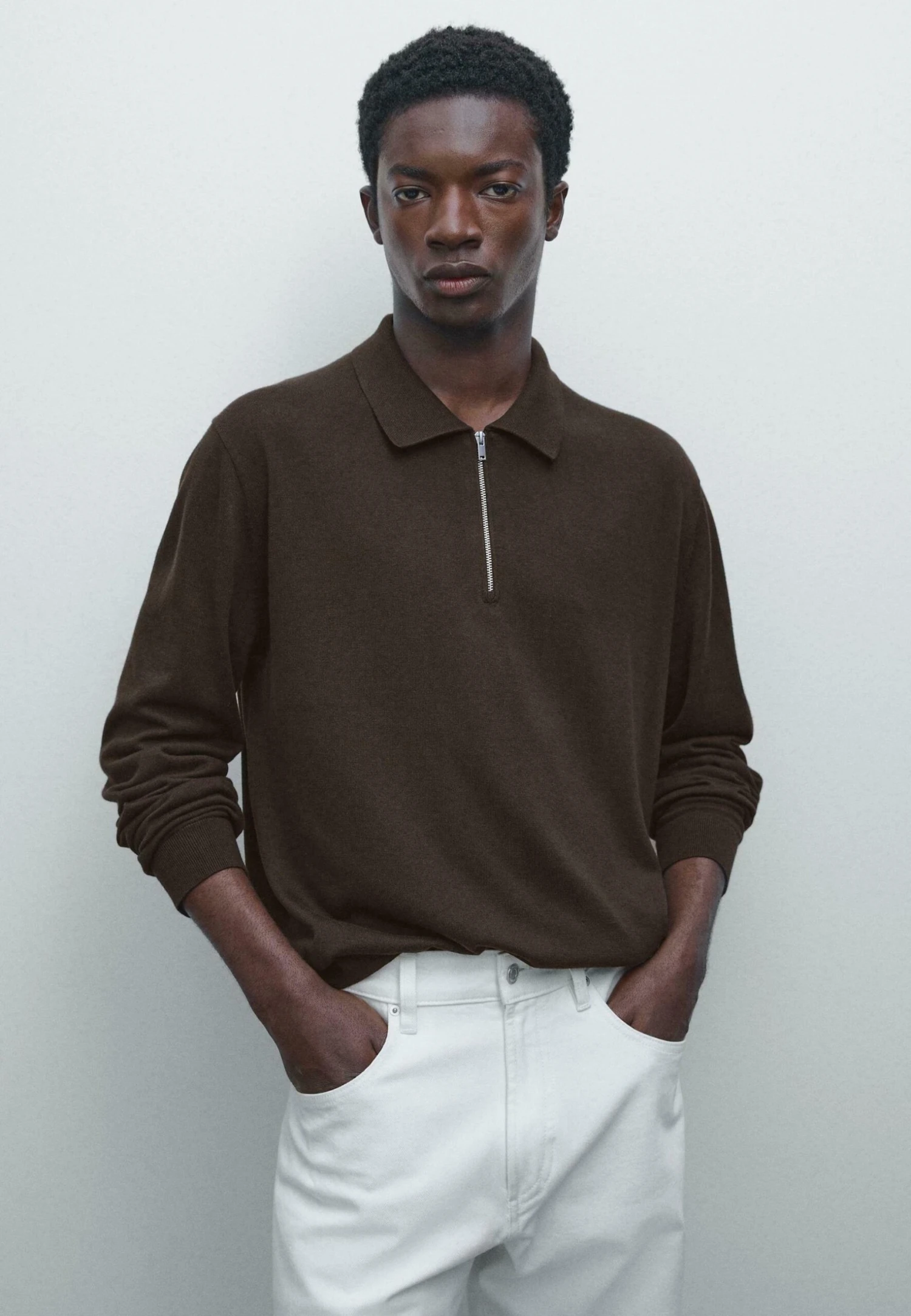 Massimo Dutti POLO COLLAR WITH ZIP - Jumper - Brown 3 Massimo Dutti POLO COLLAR WITH ZIP - Jumper - Brown