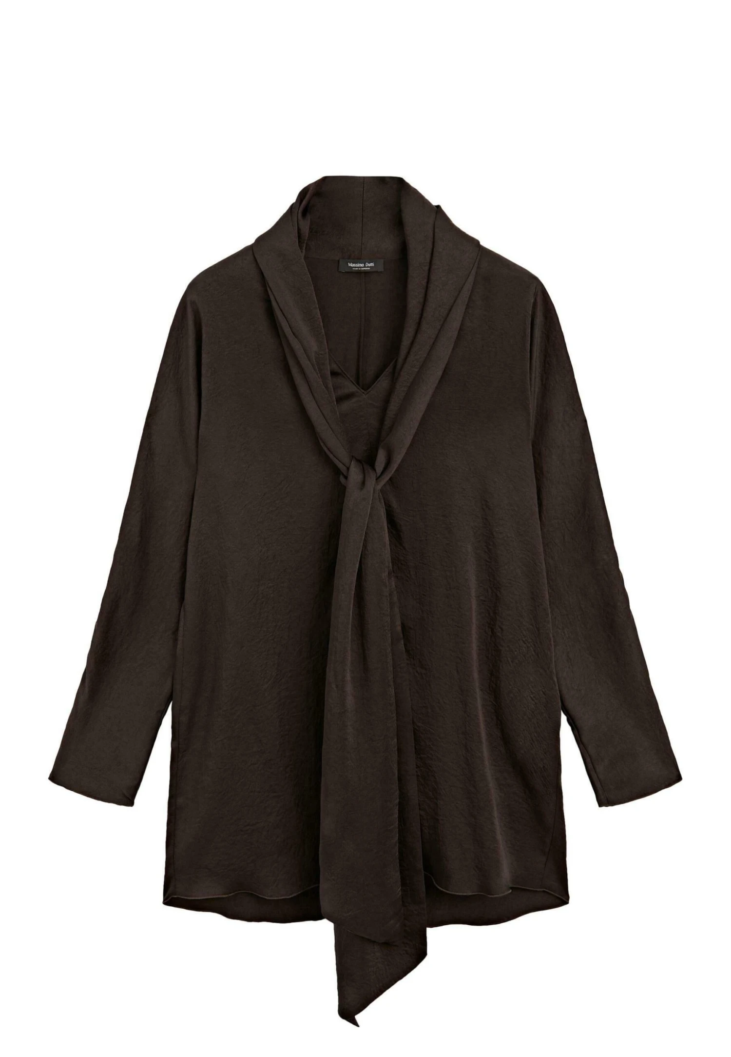 Massimo Dutti LONG FLOWING GARMENT WITH TIED NECK - Blouse - Dark Brown 8 Massimo Dutti LONG FLOWING GARMENT WITH TIED NECK - Blouse - Dark Brown - Image 6