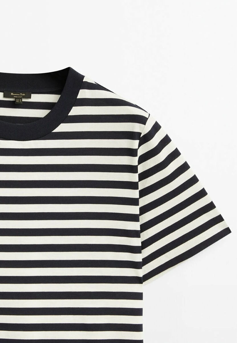 Massimo Dutti Short Sleeve Striped - Print T-Shirt - Blue 8 Massimo Dutti Short Sleeve Striped - Print T-Shirt - Blue - Image 6