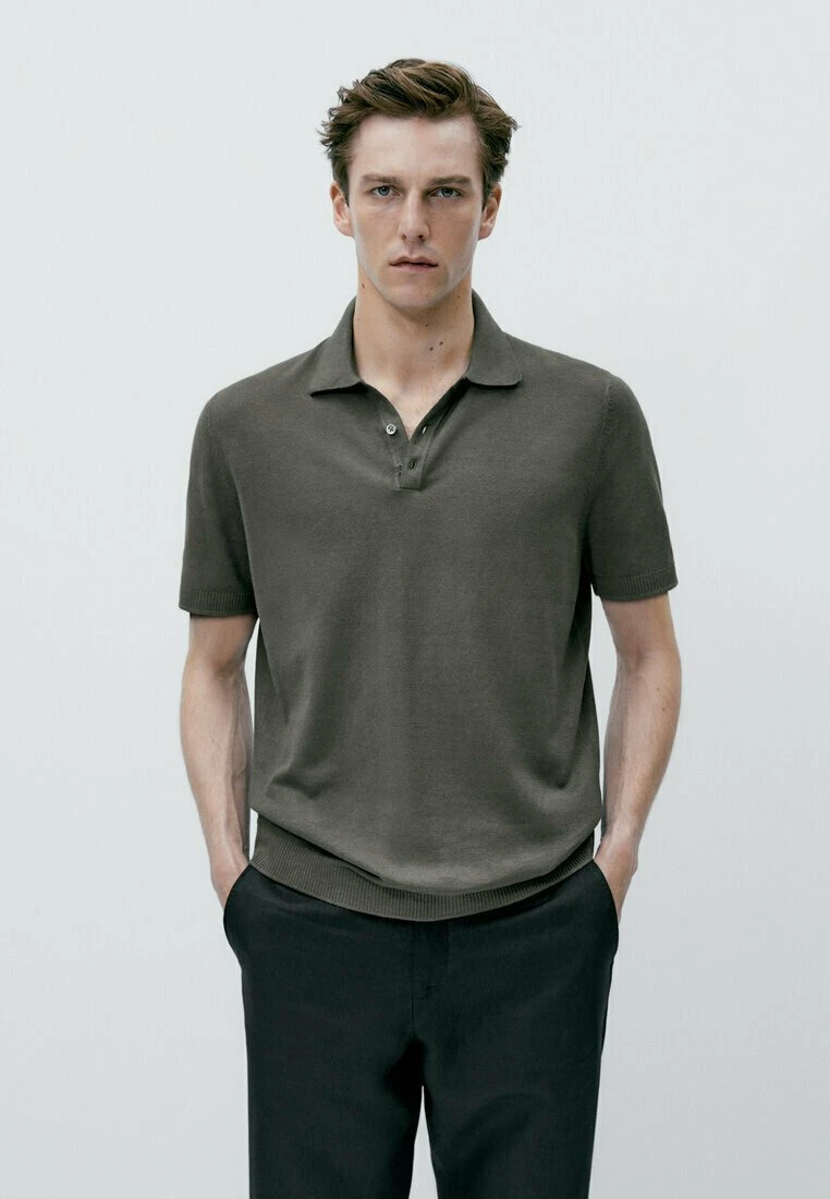 Massimo Dutti With V-Neck And Buttons - Polo Shirt - Khaki