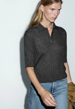 Massimo Dutti ELBOW SLEEVES WITH POLO COLLAR - Polo Shirt - Grey