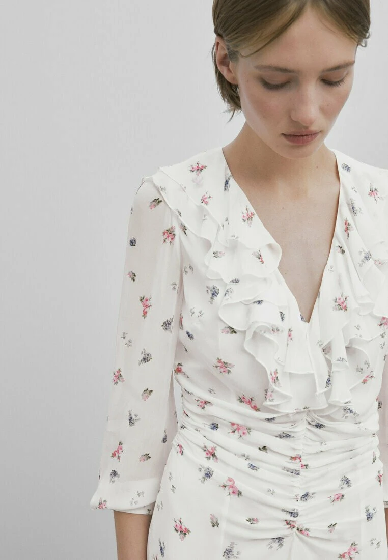 Massimo Dutti Studio - Long Floral Print With Ruffles - Maxi Dress - White 5 Massimo Dutti Studio - Long Floral Print With Ruffles - Maxi Dress - White - Image 3