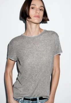 Massimo Dutti SHORT SLEEVE WITH DOUBLE TRIM - Basic T-shirt - Grey -Massimo Dutti Shop 372aec60b266400f852c566397dc0529