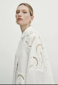 Massimo Dutti With Crochet Detail - Button-Down Blouse - White -Massimo Dutti Shop 373007c56c1a4ddb91cdd4da157c4dce