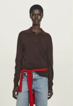 Massimo Dutti POLO COLLAR WITH LONG SLEEVE - Jumper - Bordeaux