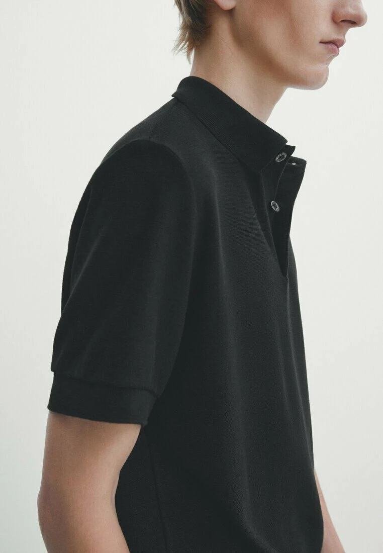 Massimo Dutti Textured Short Sleeve - Polo Shirt - Black 7 Massimo Dutti Textured Short Sleeve - Polo Shirt - Black - Image 5