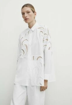 Massimo Dutti With Crochet Detail - Button-Down Blouse - White