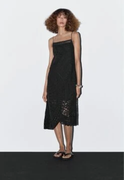 Massimo Dutti CROCHET MIDI - Day Dress - Black