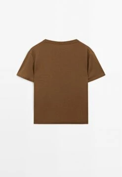 Massimo Dutti REGULAR FIT WITH COLLAR DETAIL - Basic T-shirt - Brown -Massimo Dutti Shop 37cd60647c1c4028b816118aa15fab78