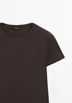 Massimo Dutti RIBBED HEAVY WEIGHT SHORT SLEEVE - Basic T-shirt - Mottled Brown -Massimo Dutti Shop 37fa473ccf384dbfa307c13b116d090d