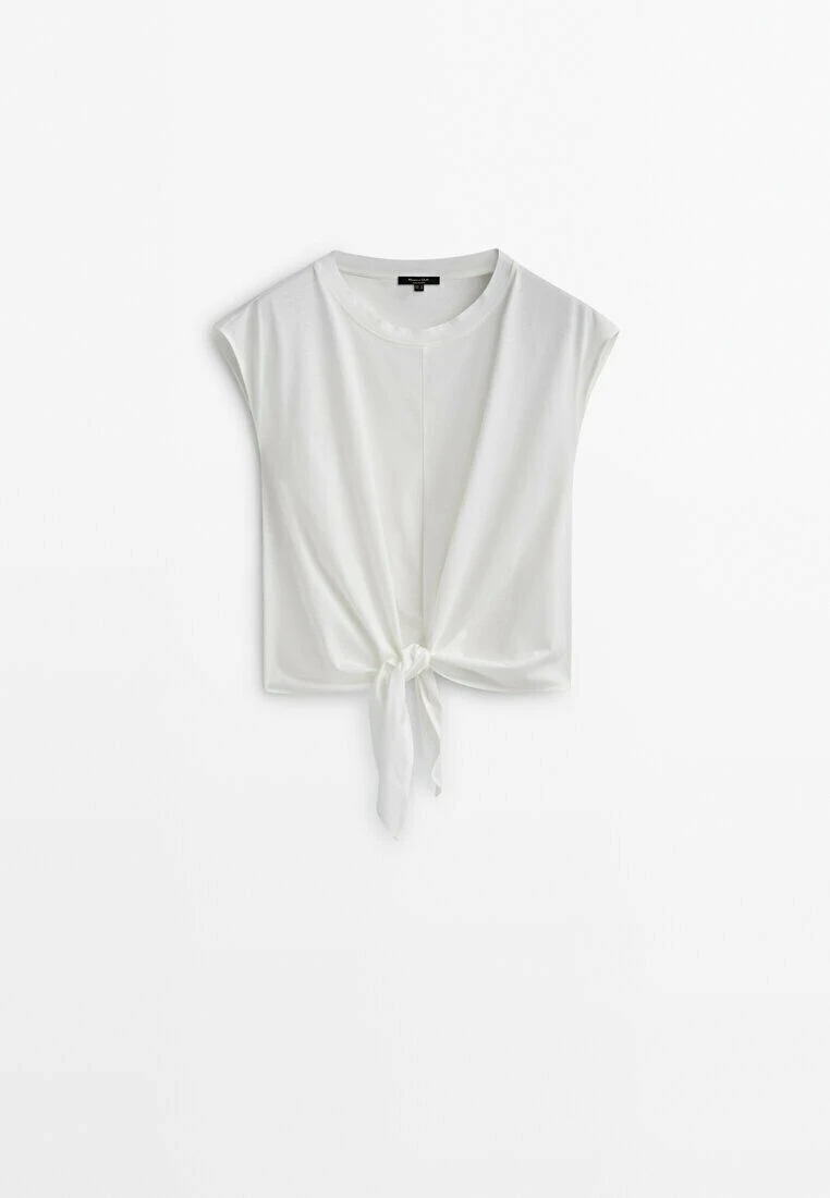 Massimo Dutti With Front Knot- Print T-Shirt - White 12 Massimo Dutti With Front Knot- Print T-Shirt - White - Image 10