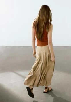 Massimo Dutti LONG PLEATED SUEDE FINISH - Leather Skirt - Beige -Massimo Dutti Shop 384292073231459caa93634ffc2fe2a8