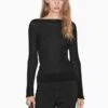 Massimo Dutti CREW NECK LONG SLEEVE TEXTURED - Long Sleeved Top - Black