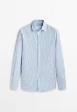 Massimo Dutti Seersucker Regular Fit Striped- Shirt - Light Blue -Massimo Dutti Shop 38946a029a574dc0922e784531fc442d