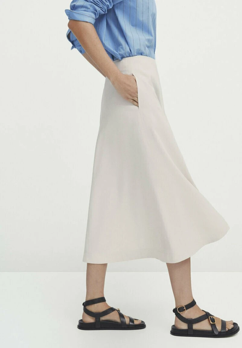 Massimo Dutti Flared With Topstitching Detail- A-Line Skirt - Beige 6 Massimo Dutti Flared With Topstitching Detail- A-Line Skirt - Beige - Image 4