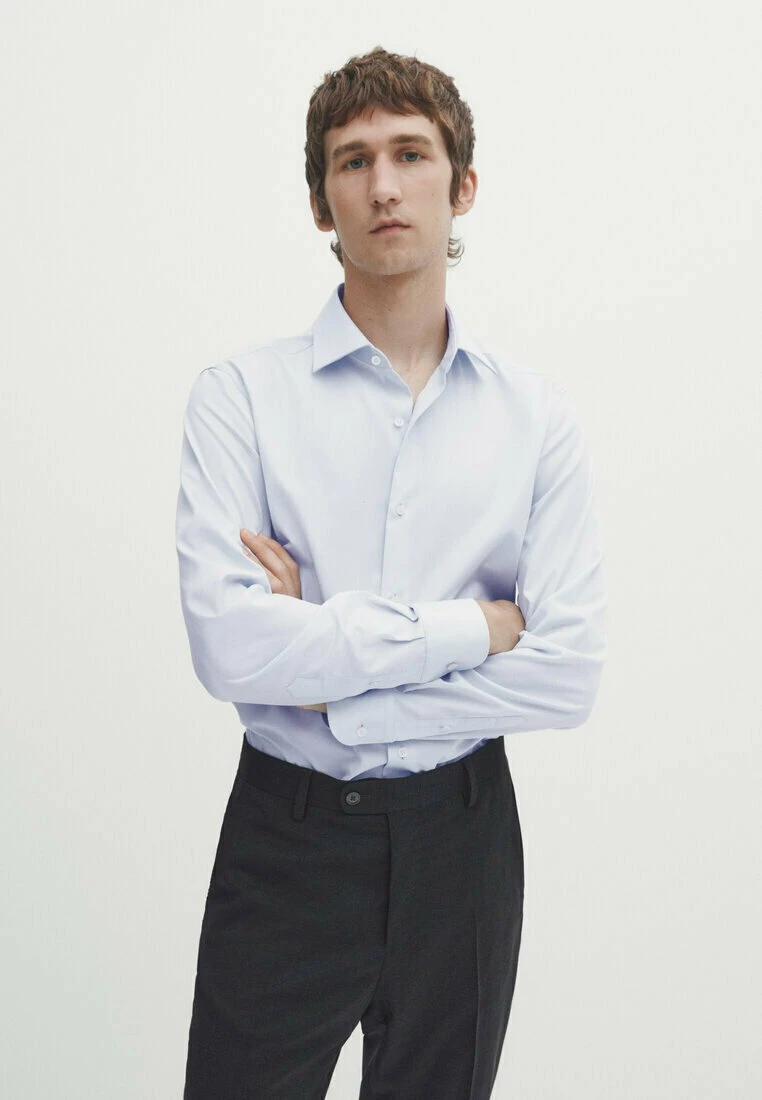 Massimo Dutti Easy Iron Textured- Formal Shirt - Light Blue 3 Massimo Dutti Easy Iron Textured- Formal Shirt - Light Blue