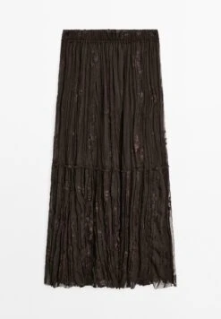 Massimo Dutti LONG PLEATED WITH EMBROIDERED DETAIL - Maxi Skirt - Dark Brown -Massimo Dutti Shop 3a4781a7cbbd40a2acee91c1ff59c7e4