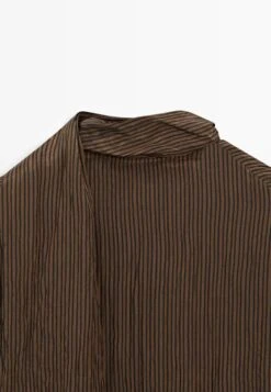 Massimo Dutti PINSTRIPE GARMENT WITH SCARF COLLAR - Blouse - Mottled Dark Brown -Massimo Dutti Shop 3a5e6a9d5ab04468be0ff66d9c044020