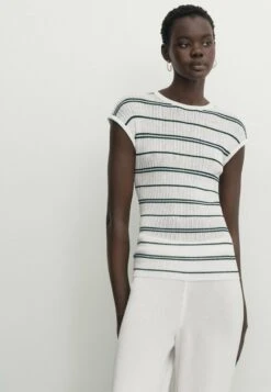 Massimo Dutti Striped Open - Print T-Shirt - White