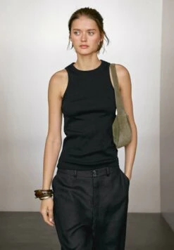 Massimo Dutti RIBBED HALTER - Basic T-shirt - Black