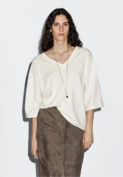 Massimo Dutti WIDE V-NECK - Jumper - White