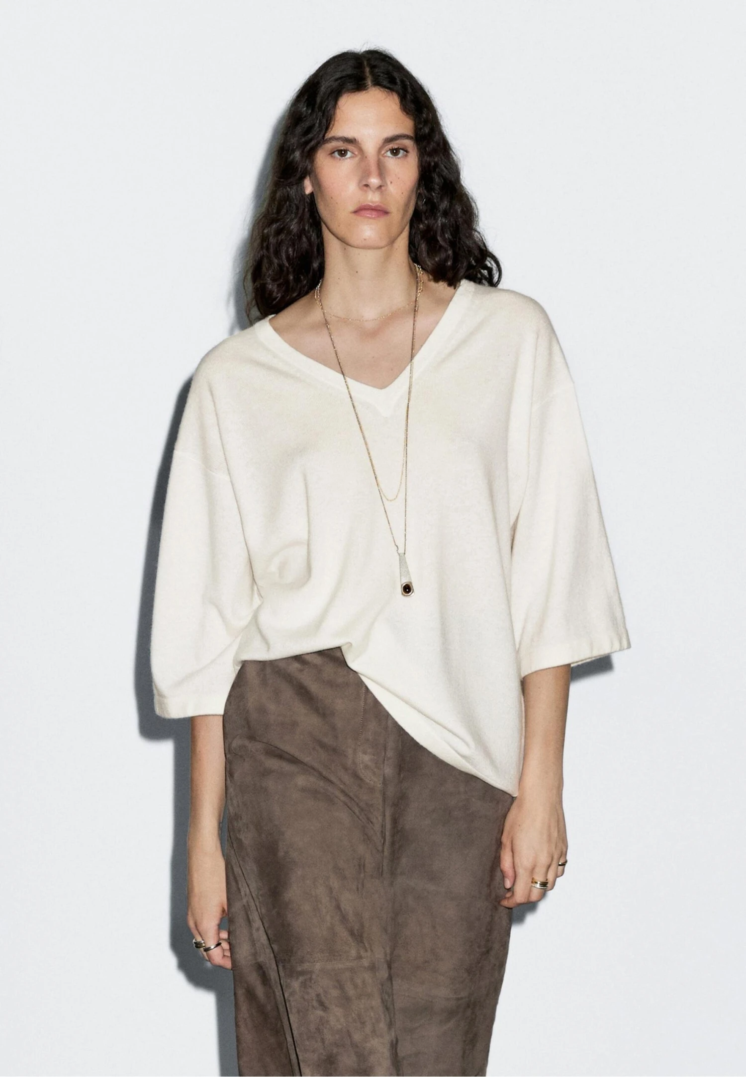 Massimo Dutti WIDE V-NECK - Jumper - White 3 Massimo Dutti WIDE V-NECK - Jumper - White