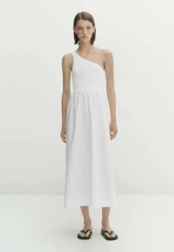 Massimo Dutti Asymmetric Poplin - Day Dress - White