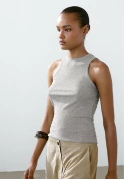 Massimo Dutti LIGHTWEIGHT HALTER NECK - Basic T-shirt - Grey -Massimo Dutti Shop 3bf9b8aa626746ba9d4a1cde5cd42753
