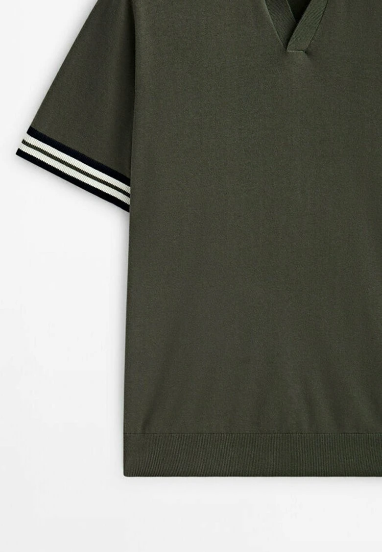 Massimo Dutti Contrast Short Sleeve - Polo Shirt - Khaki 11 Massimo Dutti Contrast Short Sleeve - Polo Shirt - Khaki - Image 9