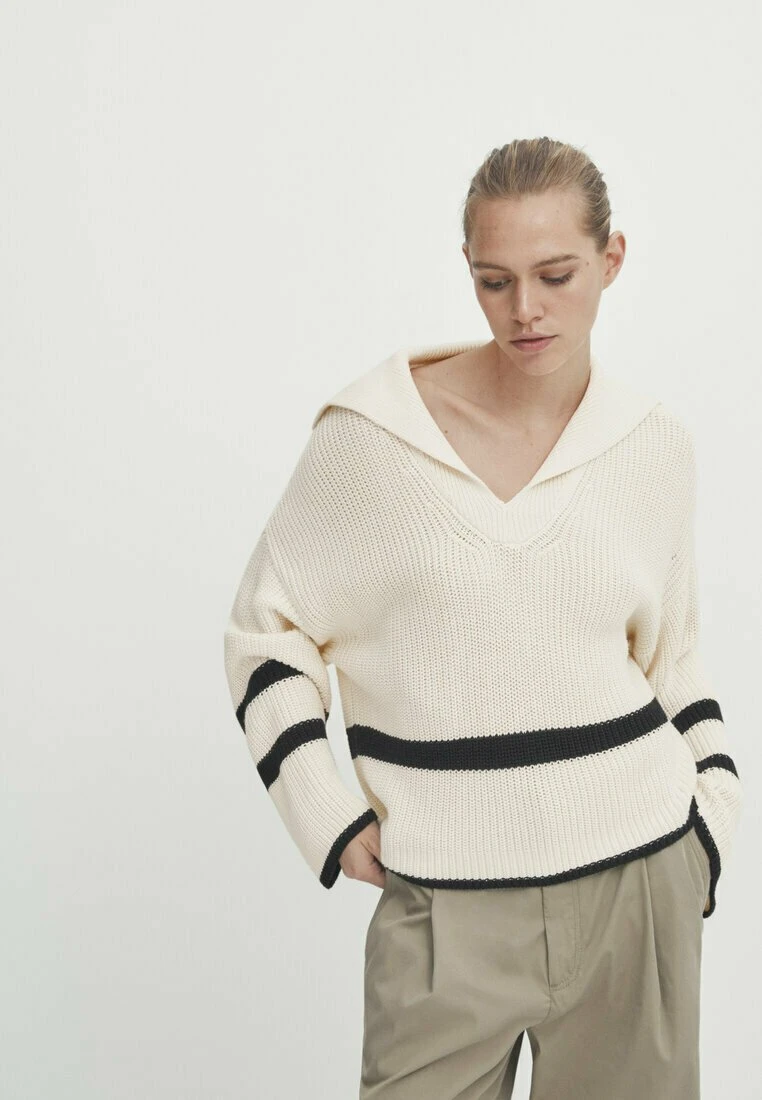 Massimo Dutti Striped With Polo Collar - Jumper - Beige 3 Massimo Dutti Striped With Polo Collar - Jumper - Beige