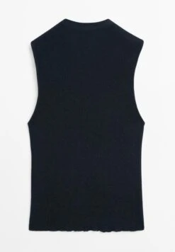 Massimo Dutti V-NECK RIBBED WITH COLLAR DETAIL - Top - Dark Blue -Massimo Dutti Shop 3c5861eeafb94b4cab4e0c2d38dfdf9d