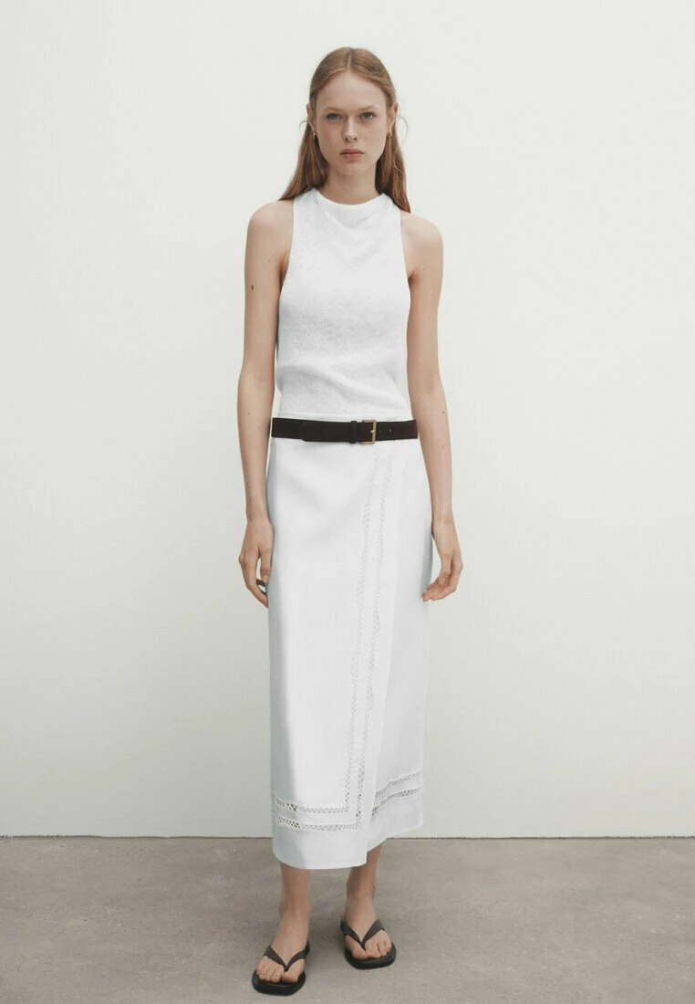 Massimo Dutti With Embroidery Detail- Wrap Skirt - White 4 Massimo Dutti With Embroidery Detail- Wrap Skirt - White - Image 2