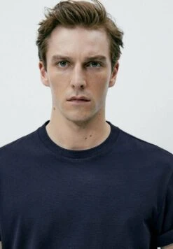 Massimo Dutti Textured Short Sleeve - Basic T-Shirt - Blue -Massimo Dutti Shop 3c73782916ca41bfb7eb8849e73215f7