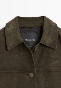 Massimo Dutti LINED BUTTONS - Leather Jacket - Mottled Dark Green -Massimo Dutti Shop 3c9b476523ab43118ea27f3f31ed5e59