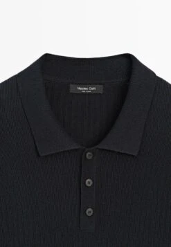 Massimo Dutti TEXTURED POLO COLLAR WITH LONG SLEEVE - Jumper - Dark Blue -Massimo Dutti Shop 3ca4be534ec241ccadad8039b8133ce8
