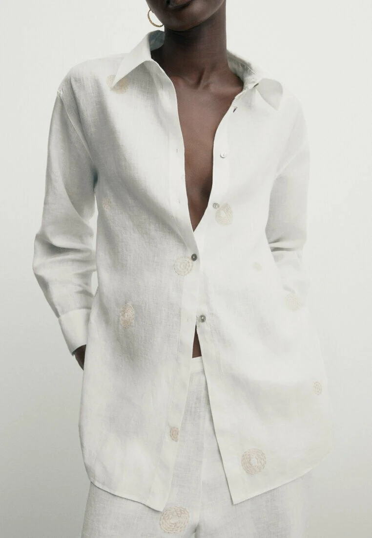 Massimo Dutti With Embroidery- Button-Down Blouse - White 3 Massimo Dutti With Embroidery- Button-Down Blouse - White