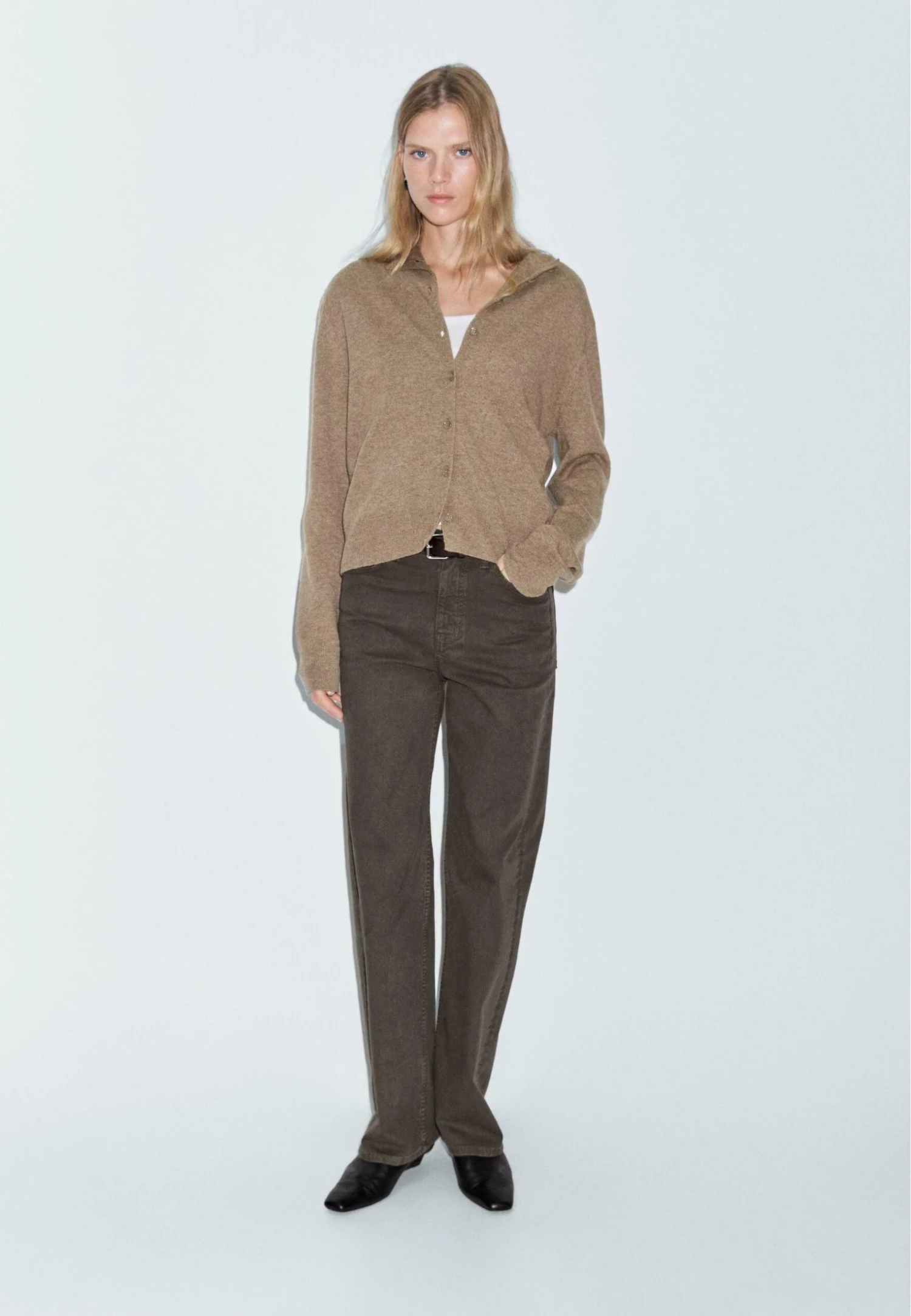 Massimo Dutti HIGH-WAIST WIDE-LEG - Wide Leg - Dark Brown 4 Massimo Dutti HIGH-WAIST WIDE-LEG - Wide Leg - Dark Brown - Image 2