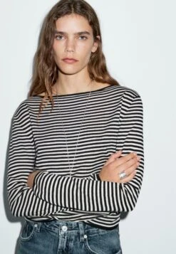 Massimo Dutti STRIPED LONG SLEEVE - Jumper - Black