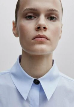 Massimo Dutti Studio - Poplin With Ruffled Pocket- Button-Down Blouse - Blue -Massimo Dutti Shop 3d34652a31cd42299e1e5d9422fbae8d