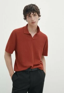 Massimo Dutti Vertical-Textured Micro - Polo Shirt - Mottled Red