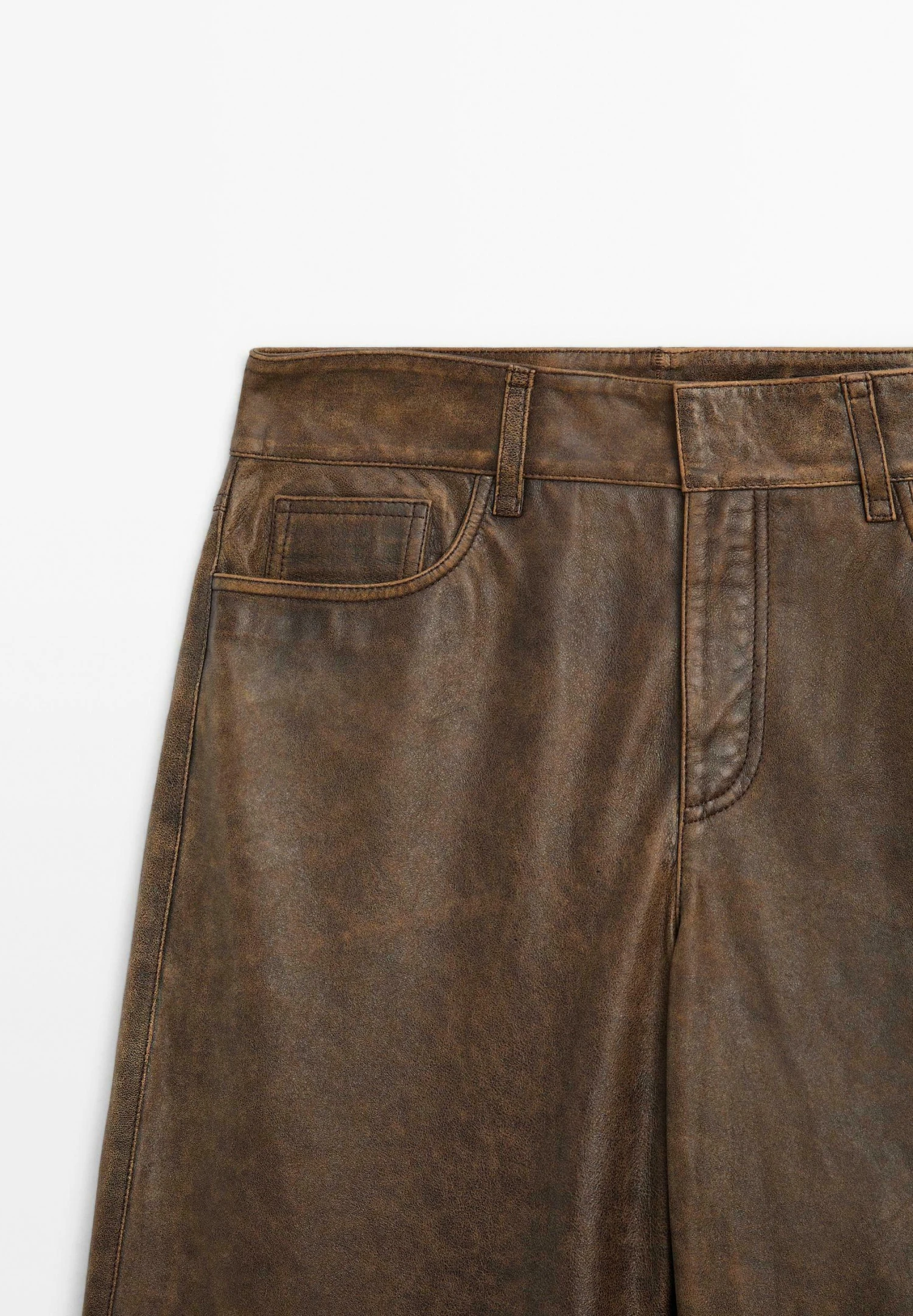 Massimo Dutti DISTRESSED NAPPA FINISH WITH WORN EFFECT - Leather Trousers - Dark Brown 8 Massimo Dutti DISTRESSED NAPPA FINISH WITH WORN EFFECT - Leather Trousers - Dark Brown - Image 6