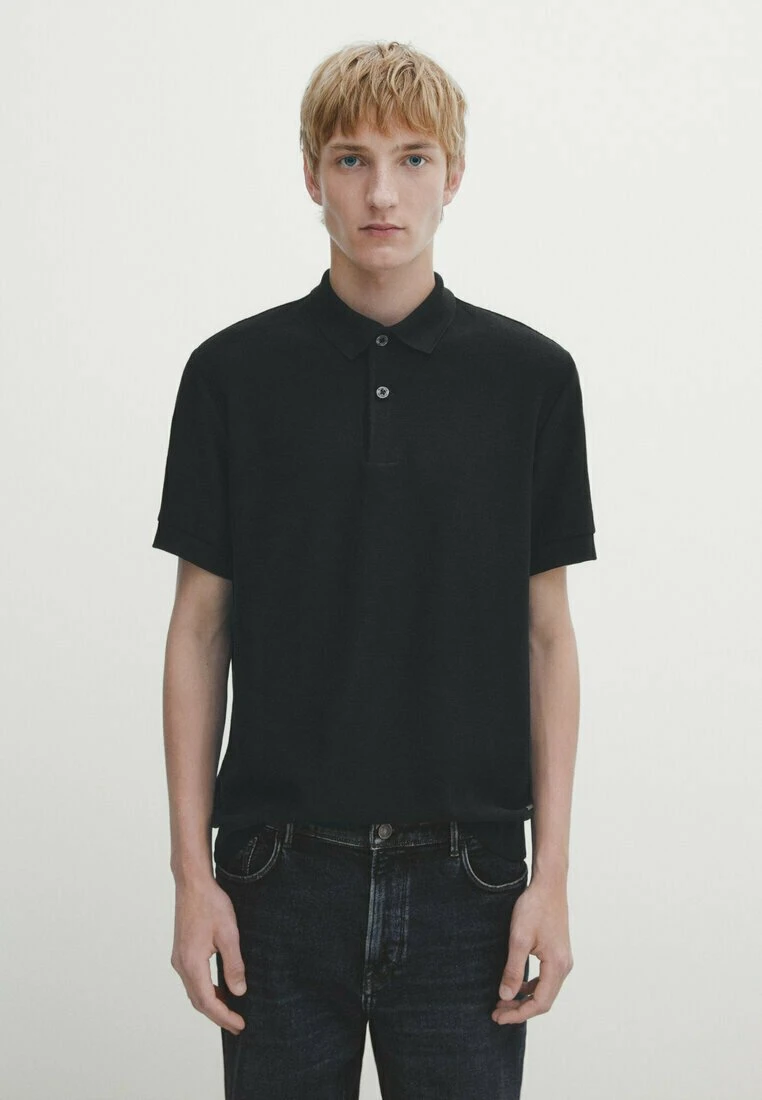 Massimo Dutti Textured Short Sleeve - Polo Shirt - Black 3 Massimo Dutti Textured Short Sleeve - Polo Shirt - Black