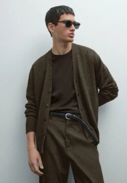 Massimo Dutti BUTTONED LEIGHTWEIGHT V-NECK - Cardigan - Brown