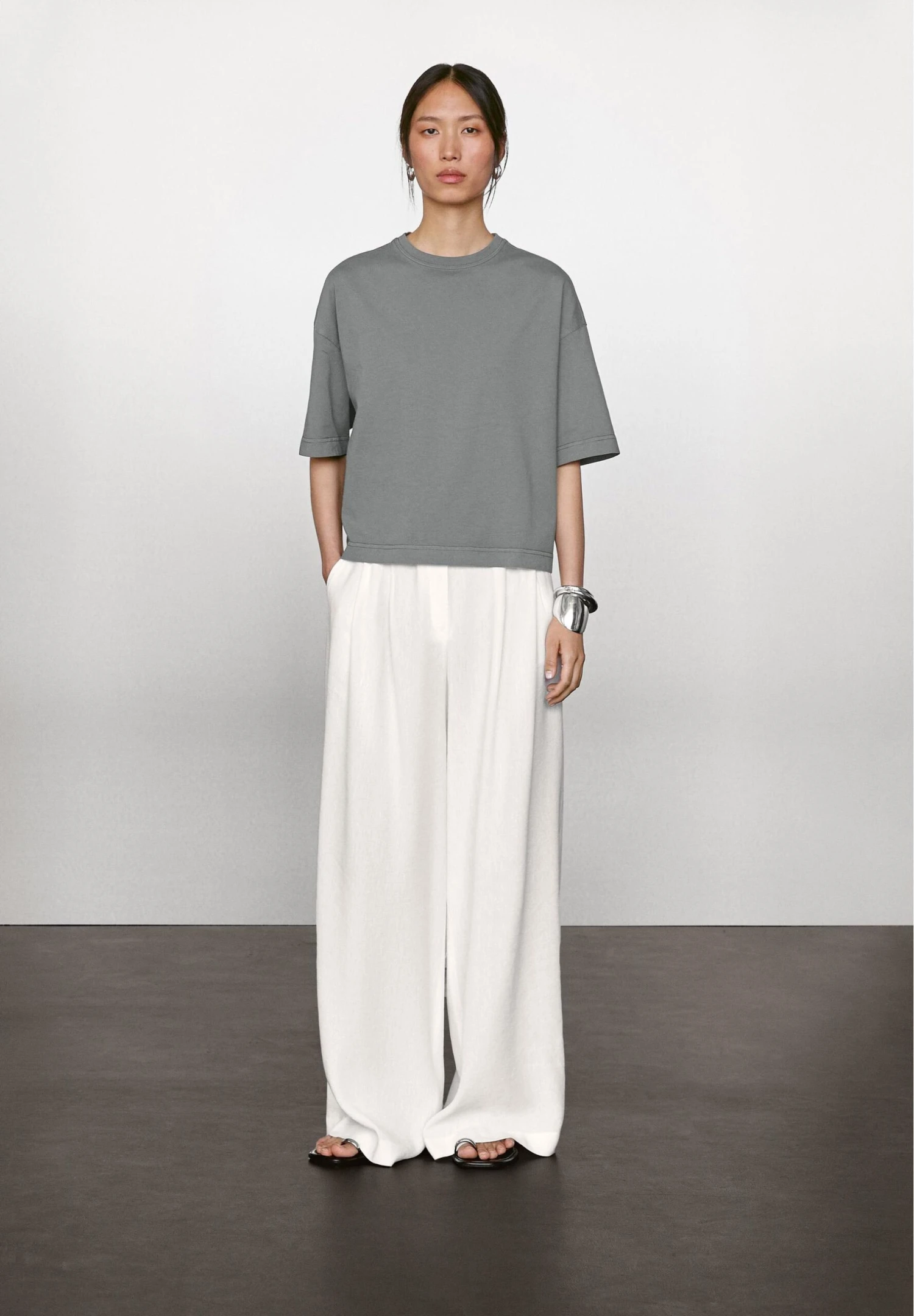 Massimo Dutti DARTED PALAZZO - Trousers - White 3 Massimo Dutti DARTED PALAZZO - Trousers - White