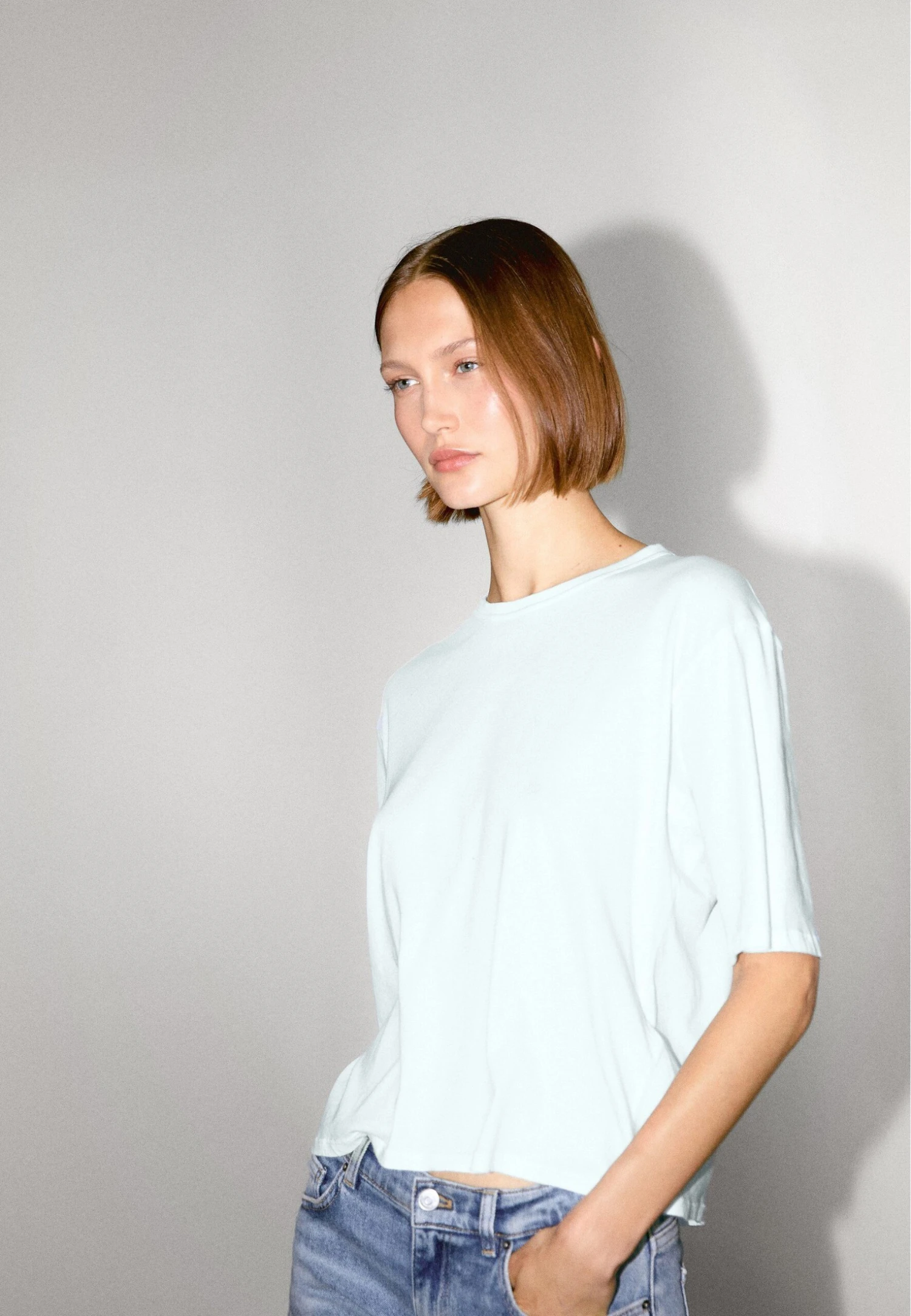 Massimo Dutti BOXY FIT SHORT SLEEVE - Basic T-shirt - Light Blue 3 Massimo Dutti BOXY FIT SHORT SLEEVE - Basic T-shirt - Light Blue