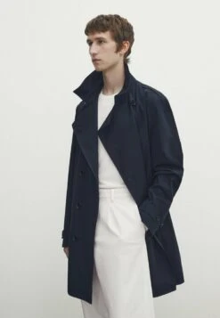 Massimo Dutti Water-Repellent Double-Breasted- Trenchcoat - Dark Blue
