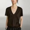 Massimo Dutti FLOWING V-NECK WITH SHORT SLEEVES - Basic T-shirt - Dark Brown 2 Massimo Dutti FLOWING V-NECK WITH SHORT SLEEVES - Basic T-shirt - Dark Brown -Massimo Dutti Shop 3e984099f4cf4c6ba320e6112d727659
