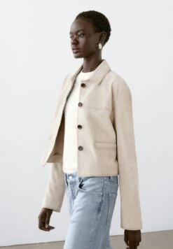 Massimo Dutti SHORT WITH TOPSTITCHING - Leather Jacket - Light Grey -Massimo Dutti Shop 3ebc3c3a9ad649c4a1abc928f0bb2a19