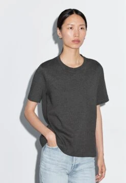 Massimo Dutti SHORT SLEEVE INTERLOCK WITH CREW NECK - Basic T-shirt - Grey